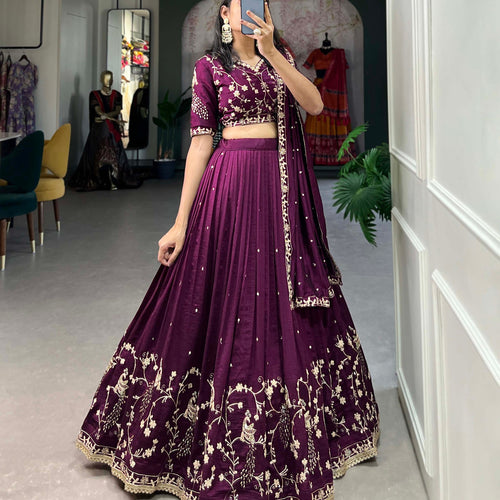 Dark Pink Color Thread with Sequins Work Designer Lehenga Choli