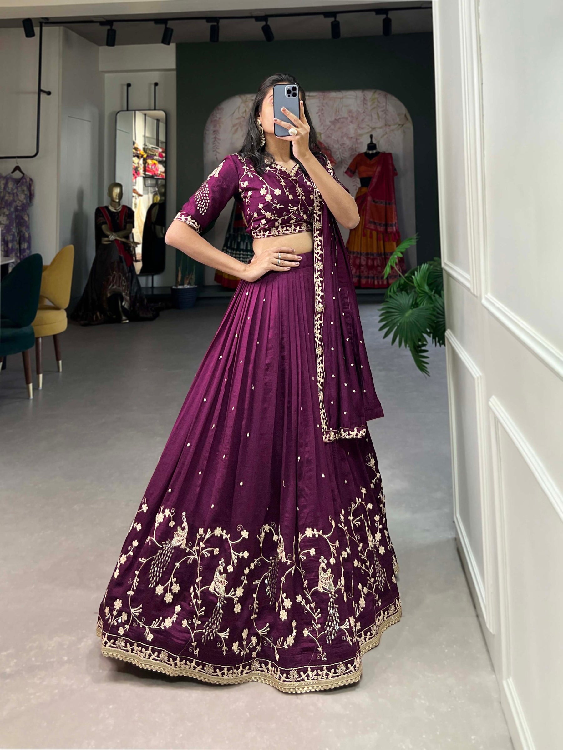 Dark Pink Color Thread with Sequins Work Designer Lehenga Choli