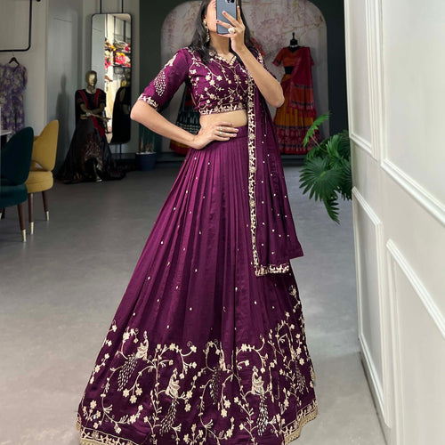 Dark Pink Color Thread with Sequins Work Designer Lehenga Choli