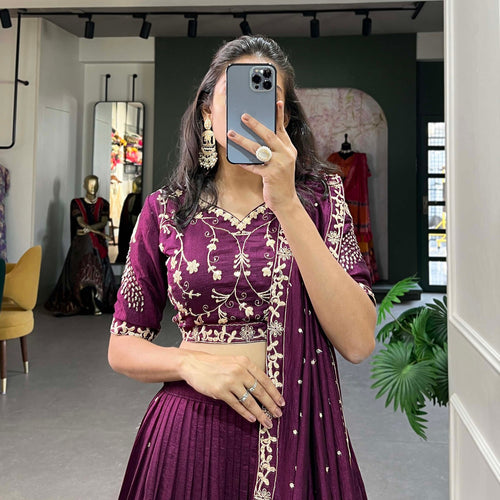 Dark Pink Color Thread with Sequins Work Designer Lehenga Choli