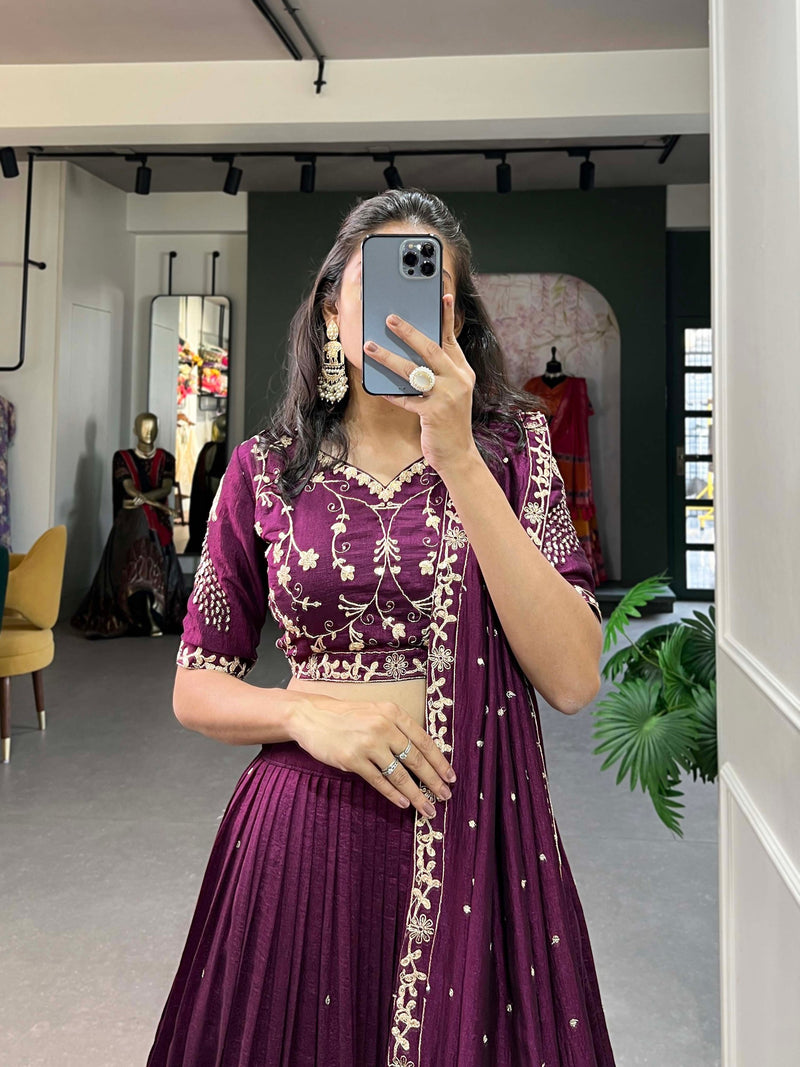 Dark Pink Color Thread with Sequins Work Designer Lehenga Choli