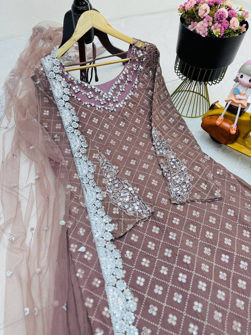 Pink Color Fox Georgette Real Mirror and Sequins Embroidery Work Sharara Suit
