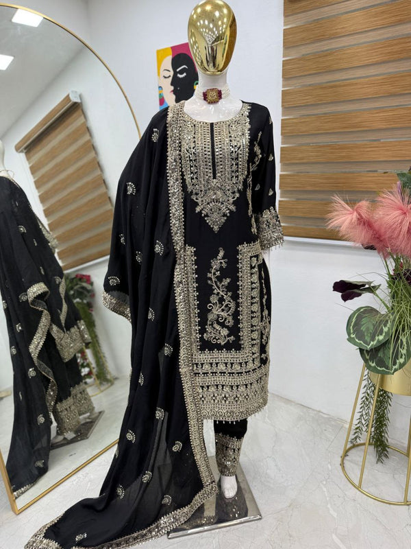 Black Color Embroidery And Coding Work Salwar Suit