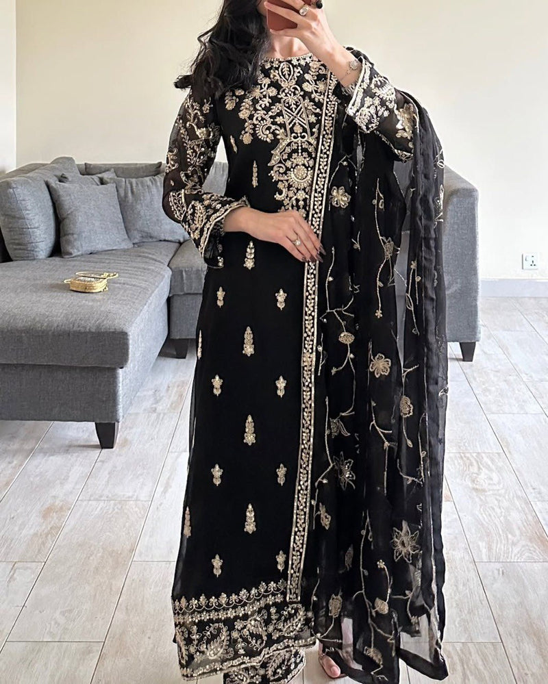 Black Color Embroidery And Coding Work Salwar Suit