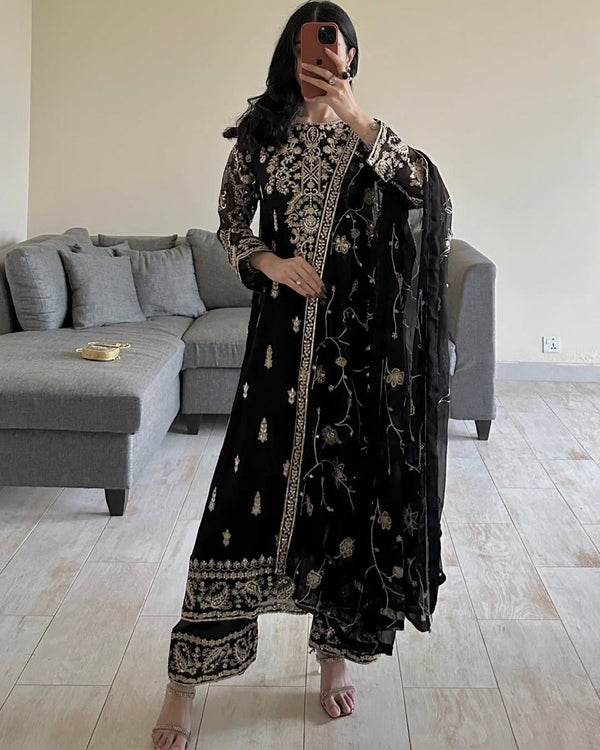 Black Color Embroidery And Coding Work Salwar Suit