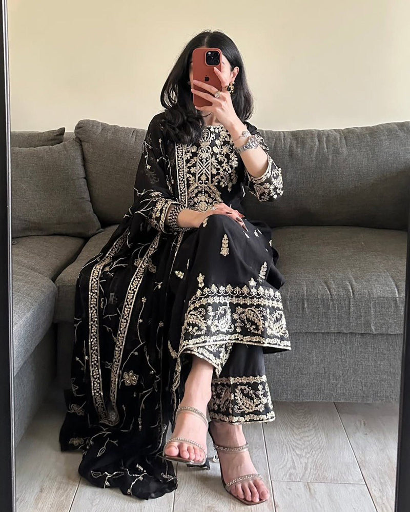 Black Color Embroidery And Coding Work Salwar Suit