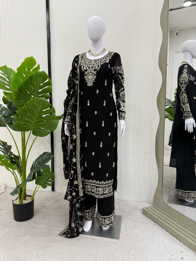 Black Color Embroidery And Coding Work Salwar Suit