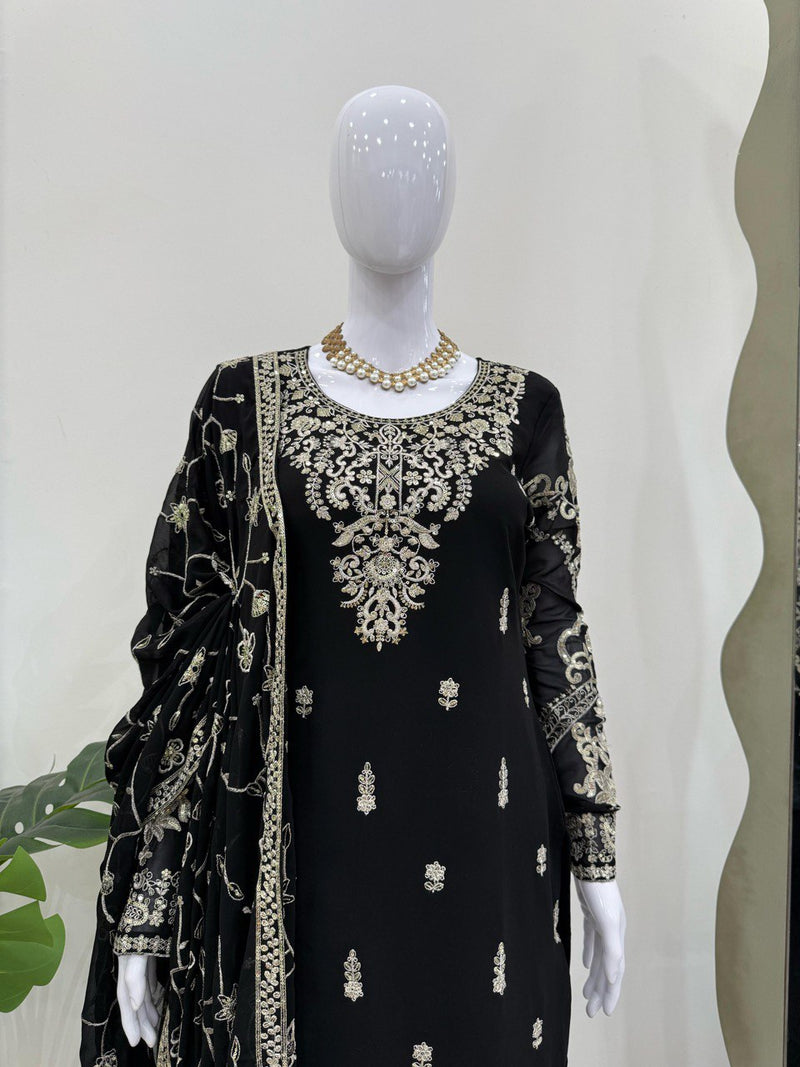 Black Color Embroidery And Coding Work Salwar Suit