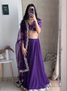 Dark Purple Color Thread with Sequins Work Designer Lehenga Choli