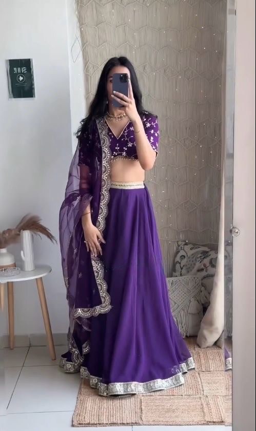 Dark Purple Color Thread with Sequins Work Designer Lehenga Choli