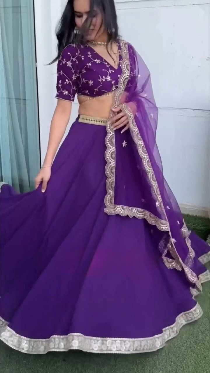Dark Purple Color Thread with Sequins Work Designer Lehenga Choli