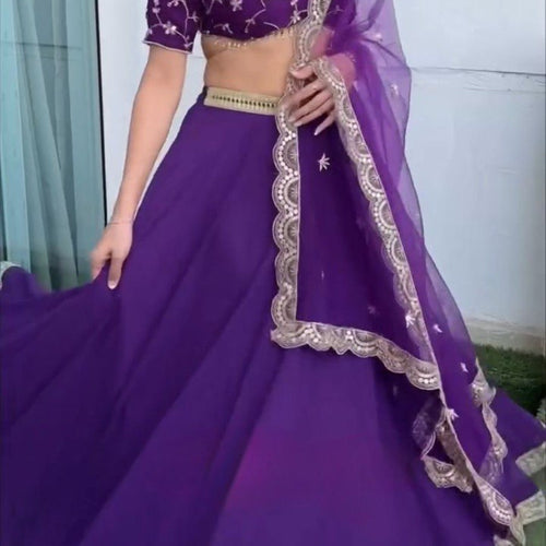 Dark Purple Color Thread with Sequins Work Designer Lehenga Choli