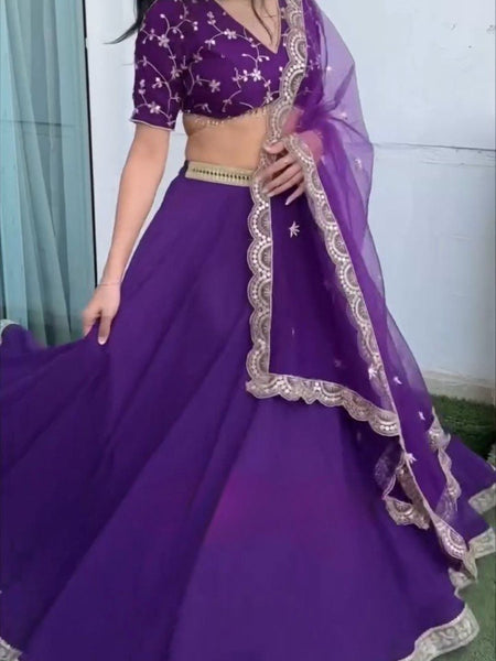 Dark Purple Color Thread with Sequins Work Designer Lehenga Choli