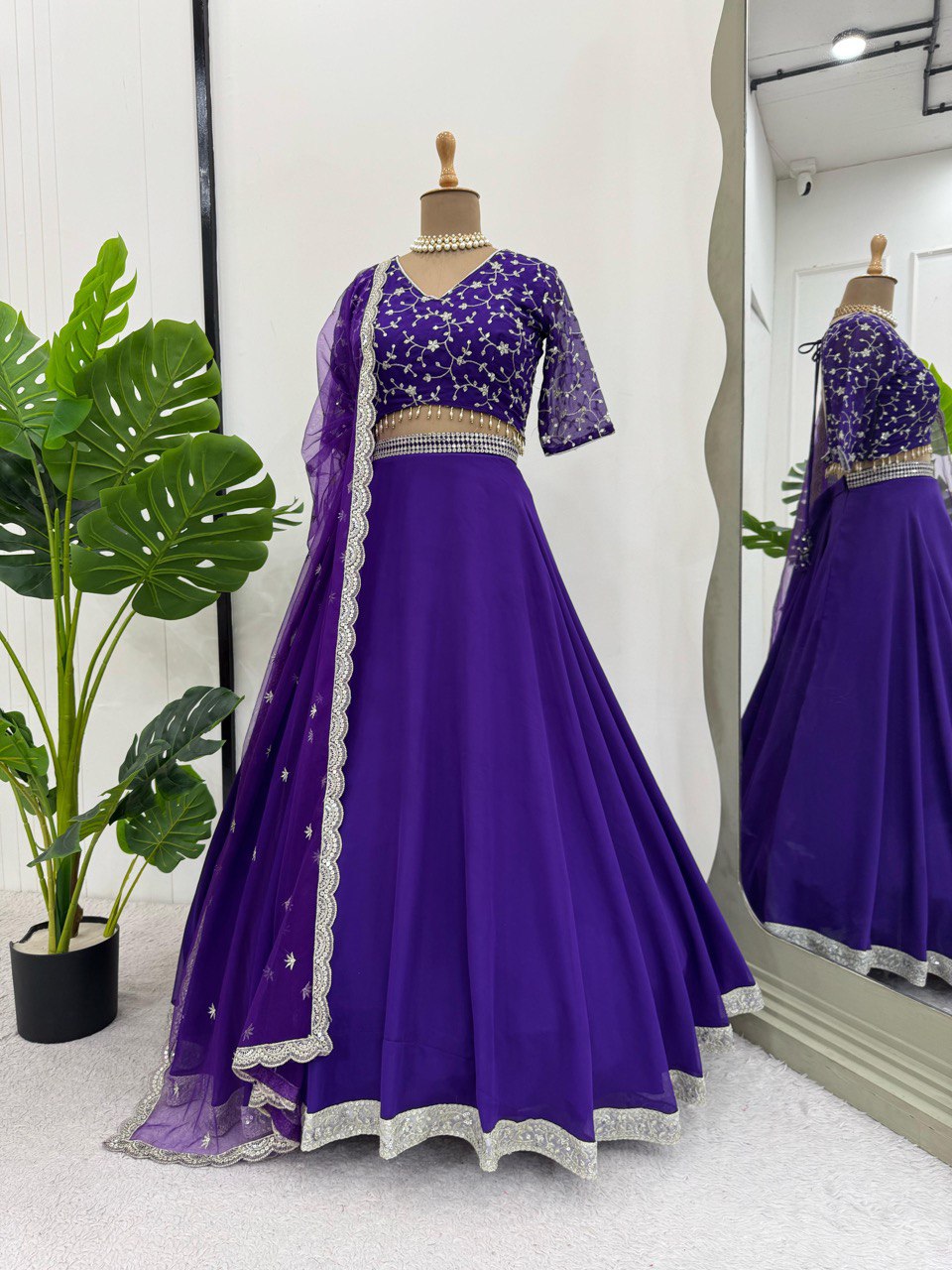 Dark Purple Color Thread with Sequins Work Designer Lehenga Choli