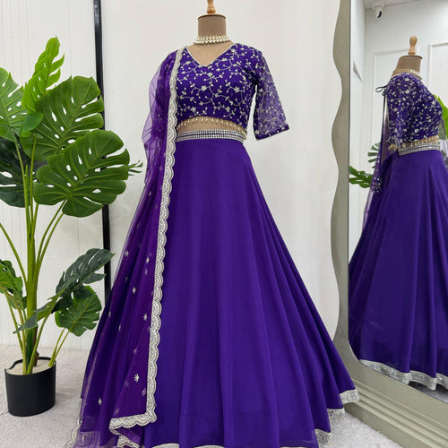 Dark Purple Color Thread with Sequins Work Designer Lehenga Choli