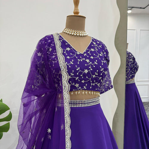 Dark Purple Color Thread with Sequins Work Designer Lehenga Choli
