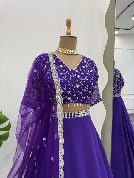 Dark Purple Color Thread with Sequins Work Designer Lehenga Choli