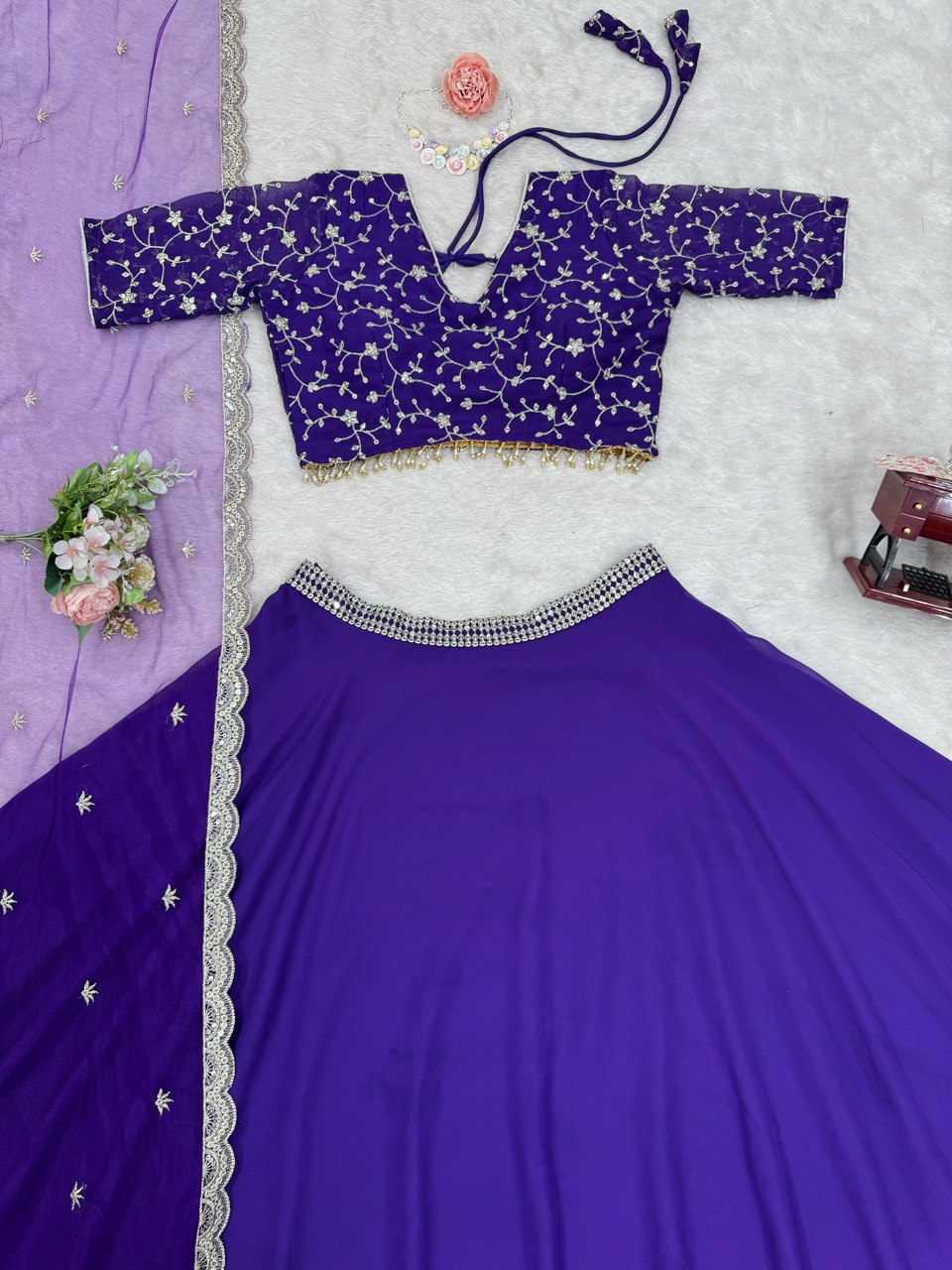 Dark Purple Color Thread with Sequins Work Designer Lehenga Choli