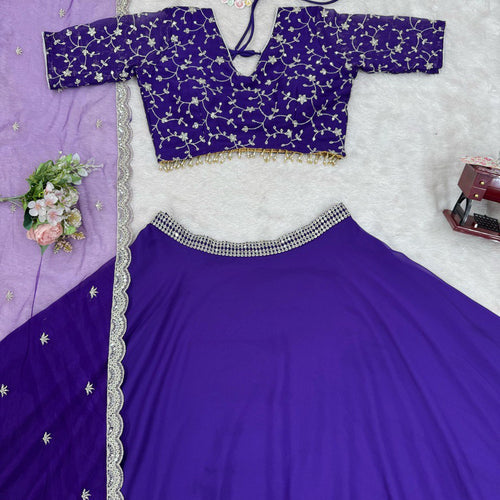 Dark Purple Color Thread with Sequins Work Designer Lehenga Choli