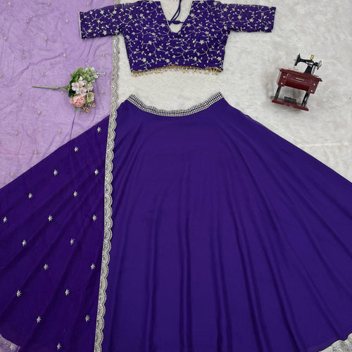 Dark Purple Color Thread with Sequins Work Designer Lehenga Choli