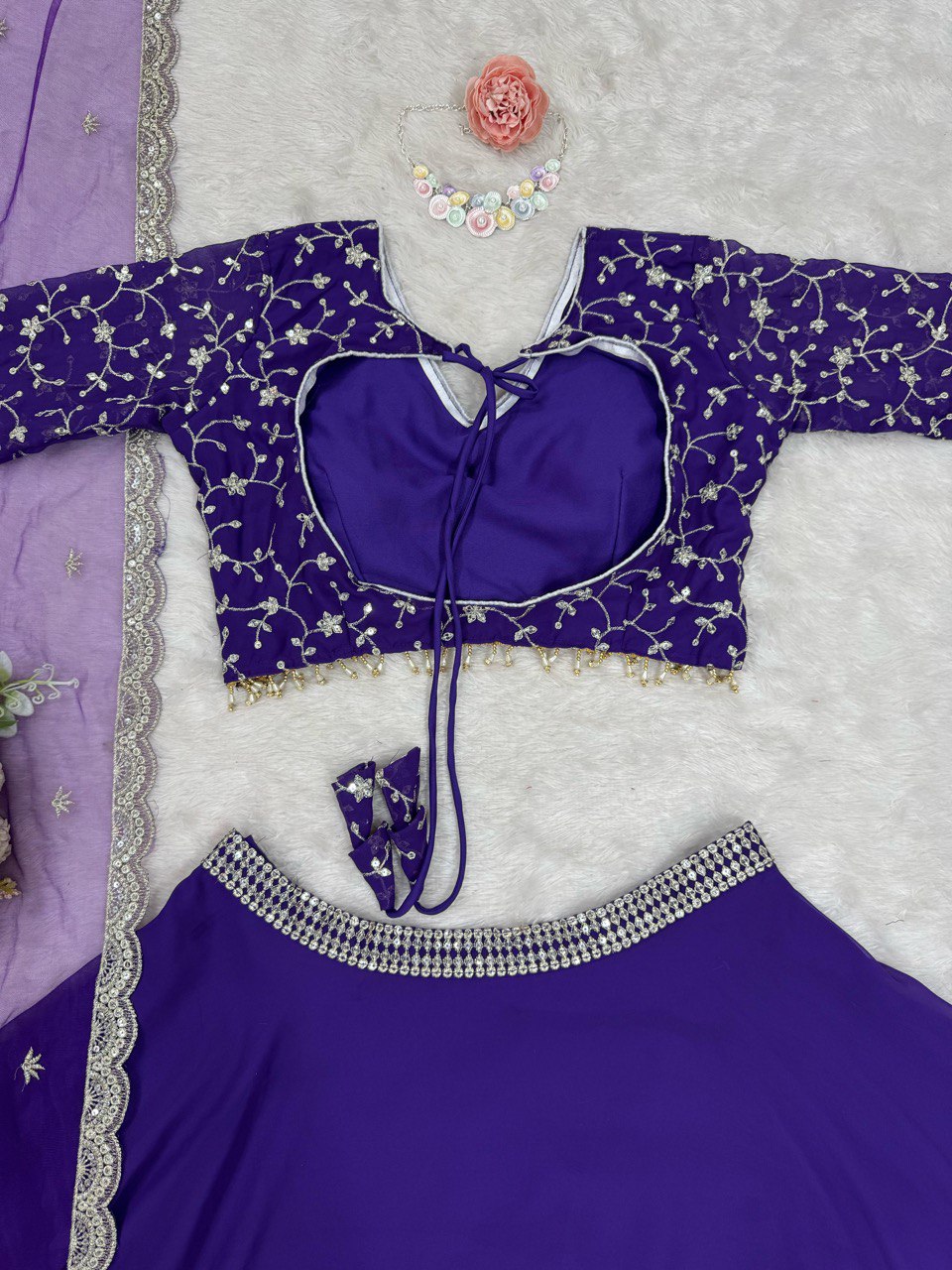 Dark Purple Color Thread with Sequins Work Designer Lehenga Choli