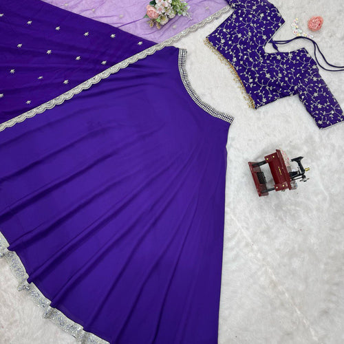Dark Purple Color Thread with Sequins Work Designer Lehenga Choli