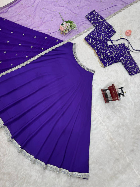 Dark Purple Color Thread with Sequins Work Designer Lehenga Choli