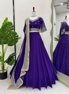 Dark Purple Color Thread with Sequins Work Designer Lehenga Choli