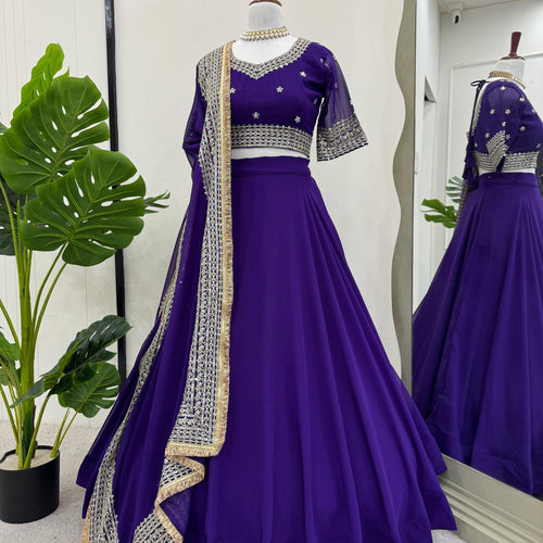 Dark Purple Color Thread with Sequins Work Designer Lehenga Choli