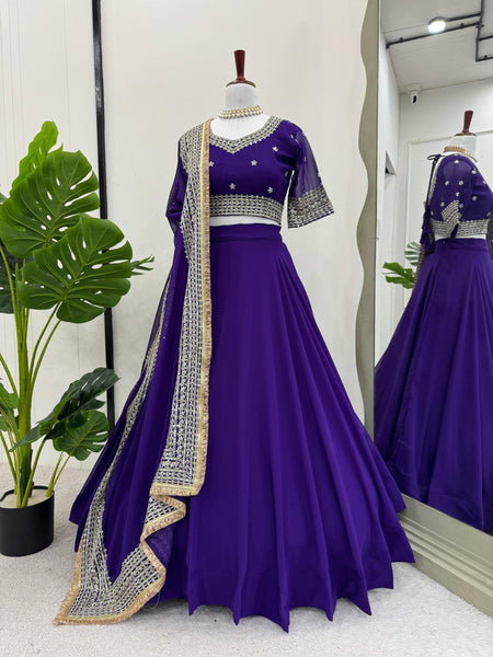 Dark Purple Color Thread with Sequins Work Designer Lehenga Choli