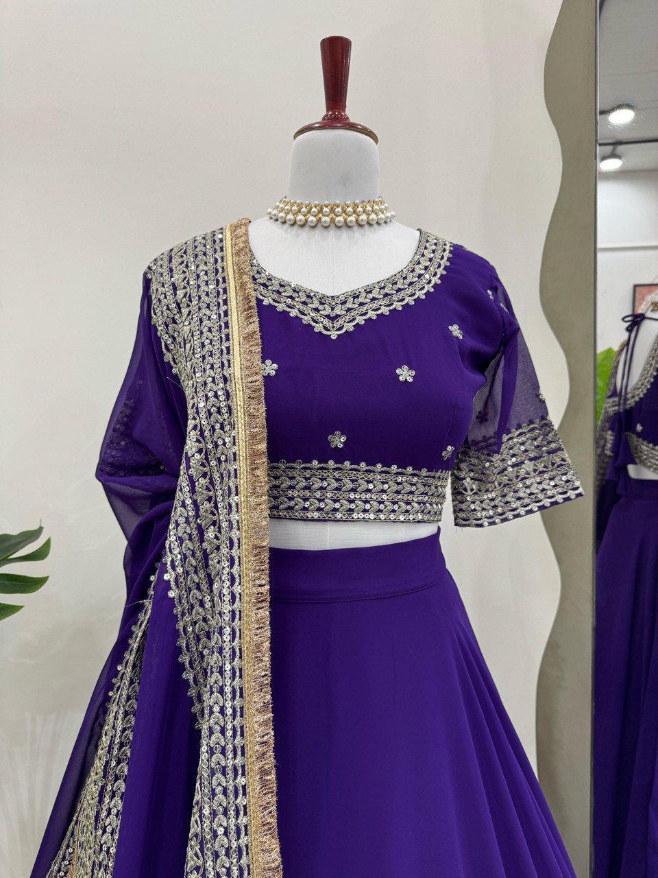 Dark Purple Color Thread with Sequins Work Designer Lehenga Choli
