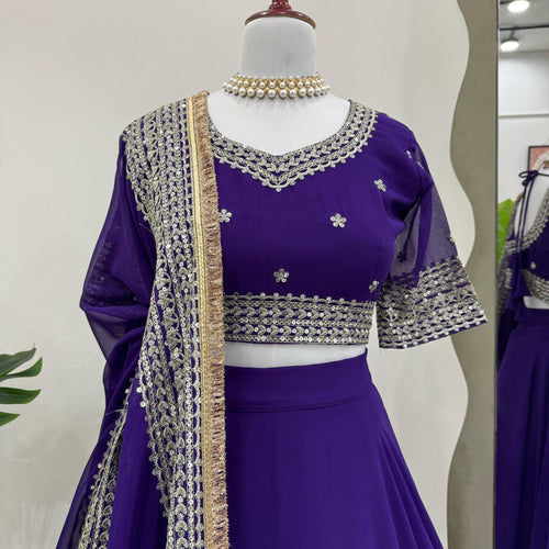 Dark Purple Color Thread with Sequins Work Designer Lehenga Choli