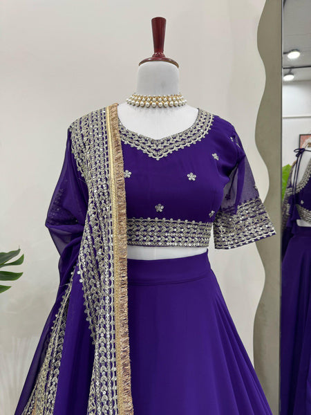 Dark Purple Color Thread with Sequins Work Designer Lehenga Choli