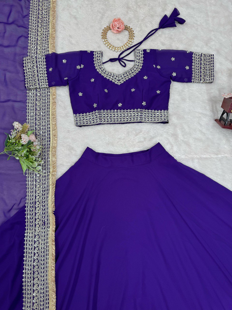 Dark Purple Color Thread with Sequins Work Designer Lehenga Choli