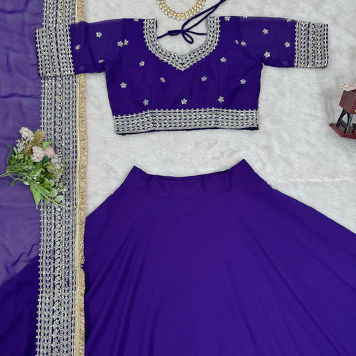 Dark Purple Color Thread with Sequins Work Designer Lehenga Choli