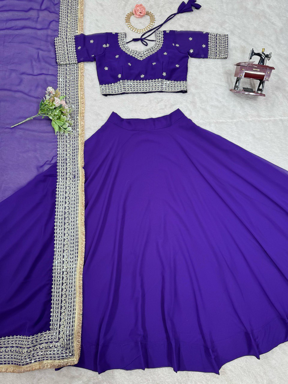 Dark Purple Color Thread with Sequins Work Designer Lehenga Choli