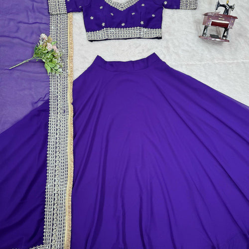 Dark Purple Color Thread with Sequins Work Designer Lehenga Choli