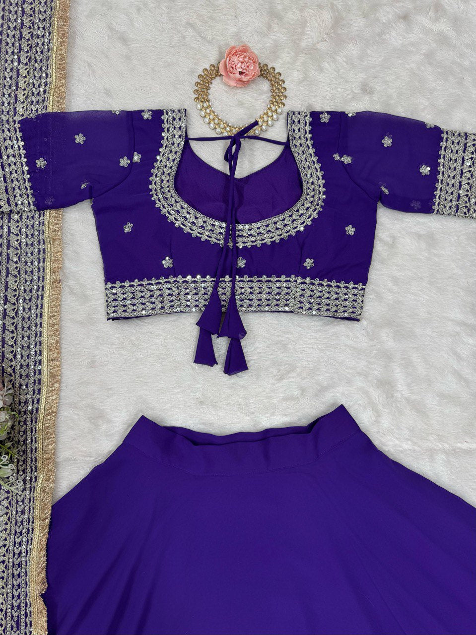 Dark Purple Color Thread with Sequins Work Designer Lehenga Choli