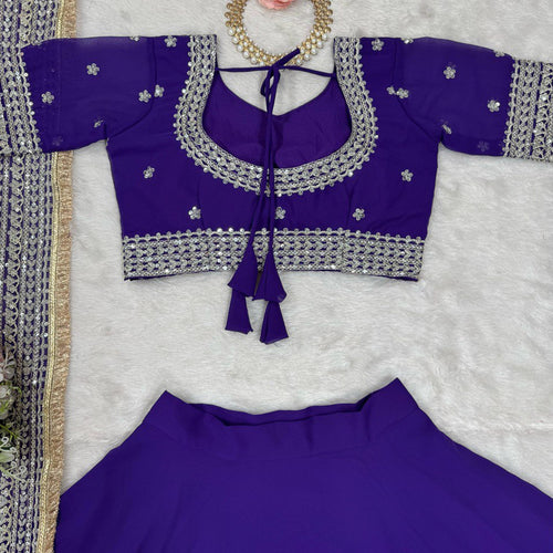 Dark Purple Color Thread with Sequins Work Designer Lehenga Choli