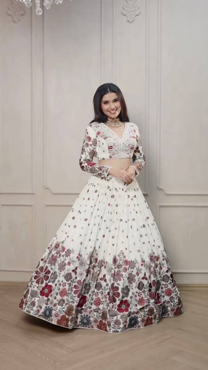 White Color Heavy Sequins Embroidered Designer Trendy Lehenga Choli