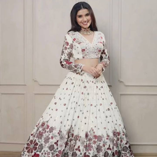 White Color Heavy Sequins Embroidered Designer Trendy Lehenga Choli