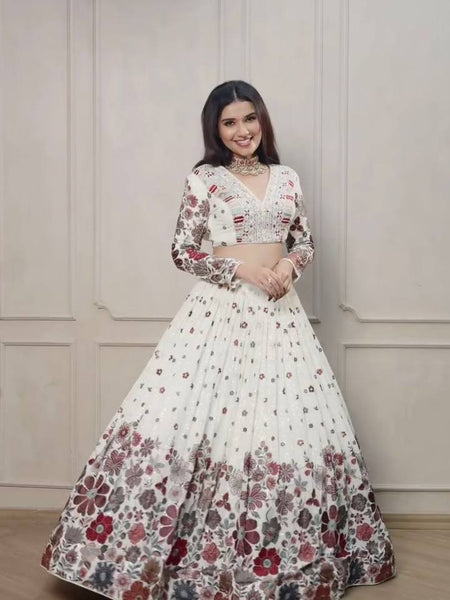 White Color Heavy Sequins Embroidered Designer Trendy Lehenga Choli