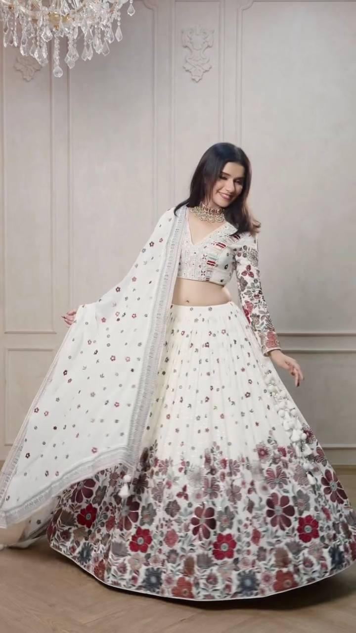 White Color Heavy Sequins Embroidered Designer Trendy Lehenga Choli
