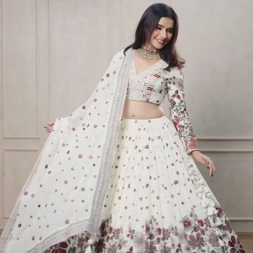 White Color Heavy Sequins Embroidered Designer Trendy Lehenga Choli