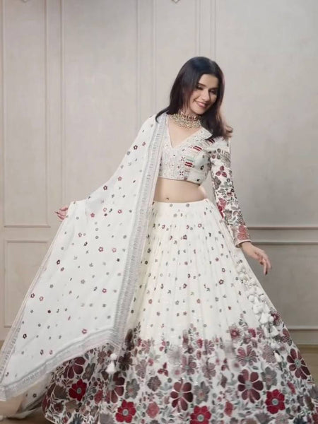 White Color Heavy Sequins Embroidered Designer Trendy Lehenga Choli