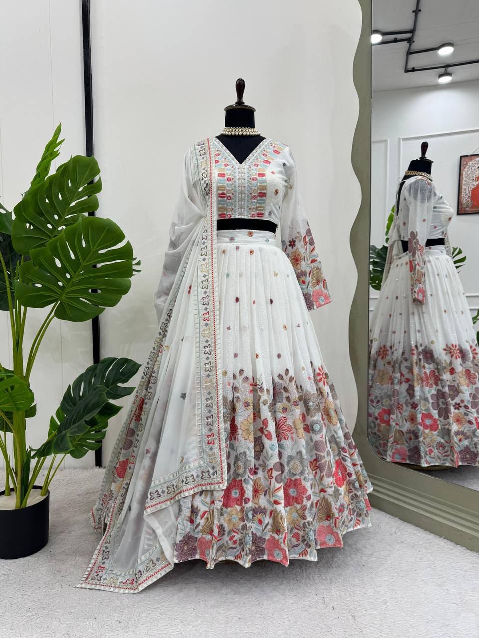 White Color Heavy Sequins Embroidered Designer Trendy Lehenga Choli