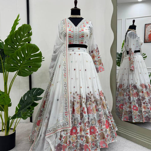 White Color Heavy Sequins Embroidered Designer Trendy Lehenga Choli