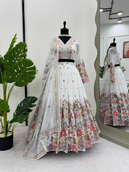 White Color Heavy Sequins Embroidered Designer Trendy Lehenga Choli