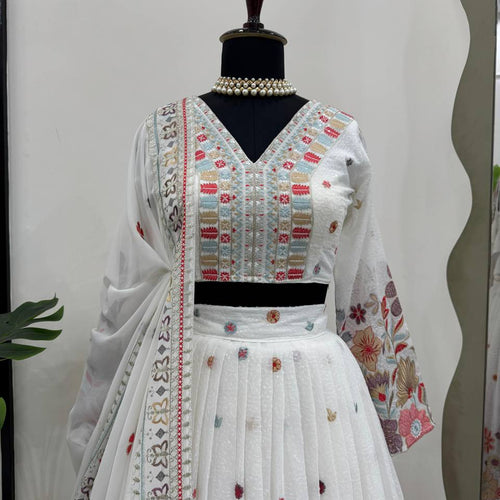 White Color Heavy Sequins Embroidered Designer Trendy Lehenga Choli