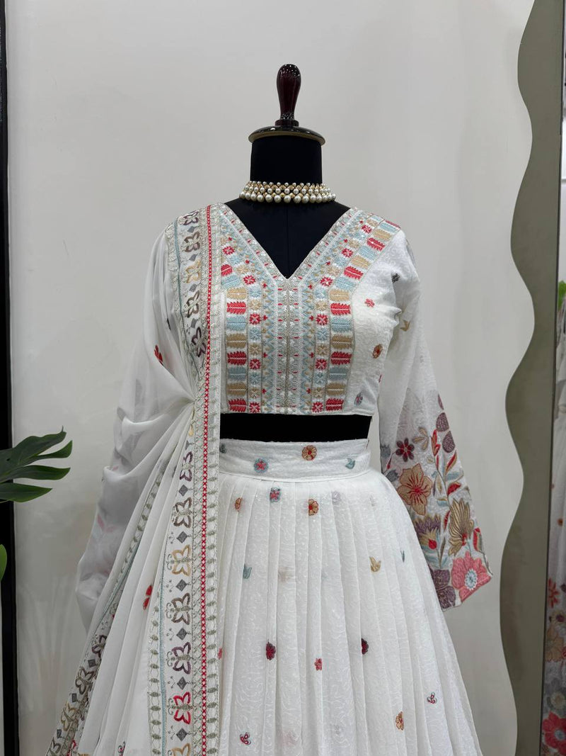 White Color Heavy Sequins Embroidered Designer Trendy Lehenga Choli